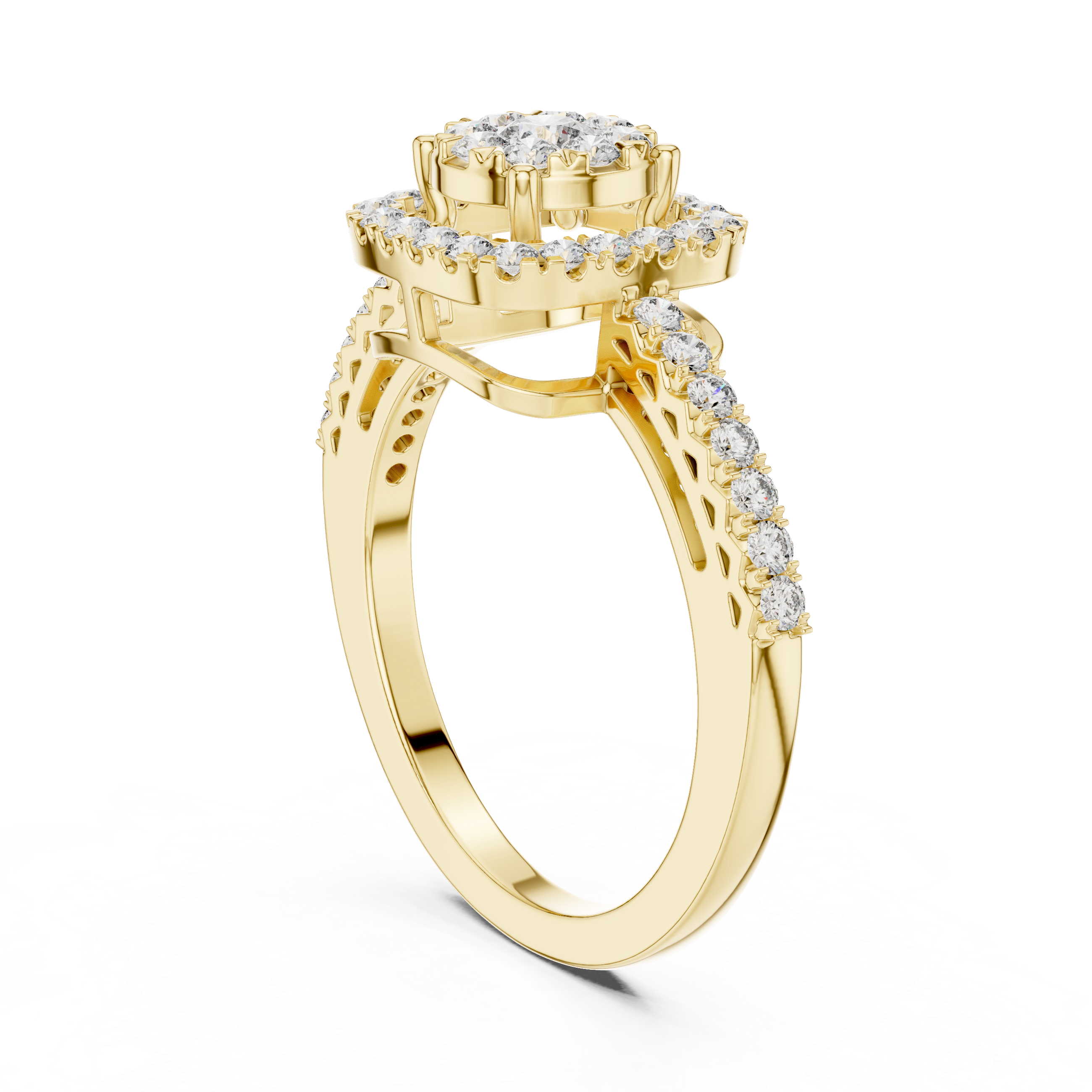 Sovereign Cushion Halo Cathedral Ring