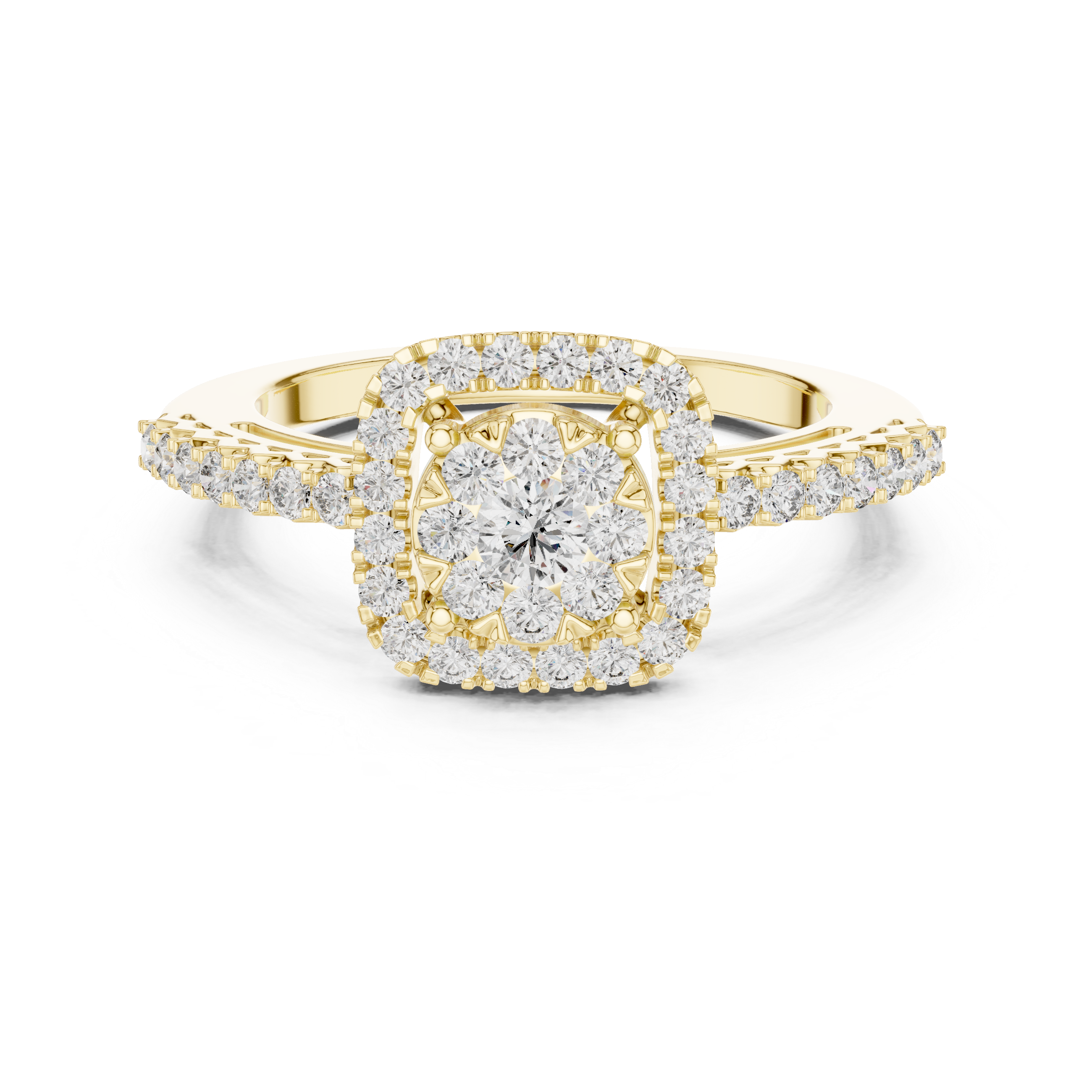 Sovereign Cushion Halo Cathedral Ring